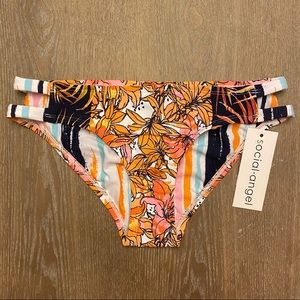 SOCIAL ANGEL Floral Striped Cut Out Swim Bottoms